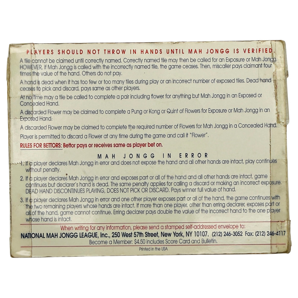 1996-97 National Mah Jongg League Official Standard Hands & Rules Card 59th READ - Picture 7 of 8
